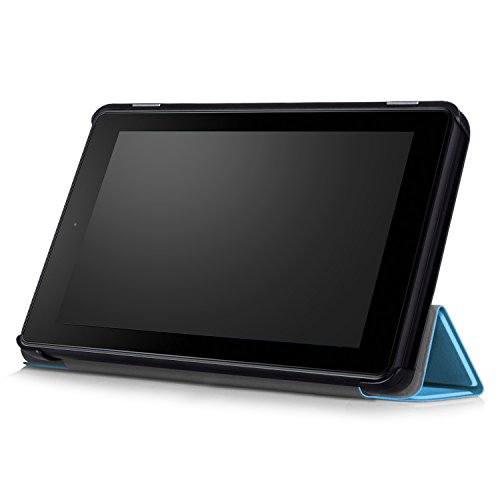 WindTeco Hülle für All-New Amazon Fire 7 Tablet (7 Zoll – 7. Generation, 2017 Modell) – Ultra Dünn und Leicht PU Leder Schutzhülle mit Standfunktion und Auto Aufwachen / Schlaf Funktion für Neue Fire 7 2017, Hellblau - 6