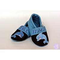 Hausschuhe Leder Puschen Krabbelschuhe Delfin