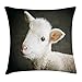 Produktbild Cute Throw Pillow Cushion Cover, Little Cute Baby Lamb Face Sheep Animal Farm Country Rural Life Agriculture, Decorative Square Accent Pillow Case, 18 X 18 inches, Tan White Dark Brown