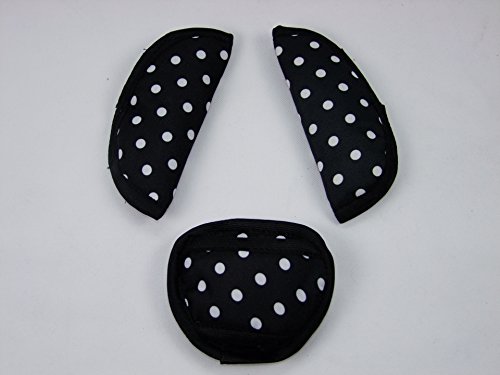 Baby Dreams Universal 3-Piece Seat Belt Pad Set + Step Pad for Maxi Cosi/Römer, Black with Small White Dots – Infant GRUPPE0 New