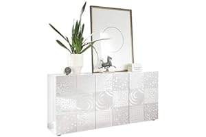 VE.CA.S.R.L. VE.CA. Mobile d'ingresso Madia a 3 Ante serigrafata Takao Bianco Lucido