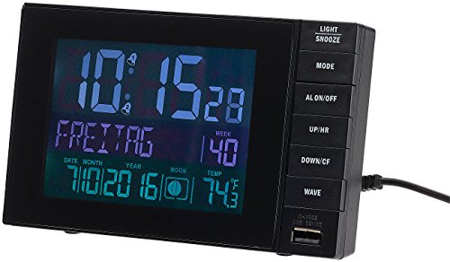 infactory Funkwecker mit Temperatur-Anzeige, USB-Ladestation (2 A), 2 Weckzeiten - 4
