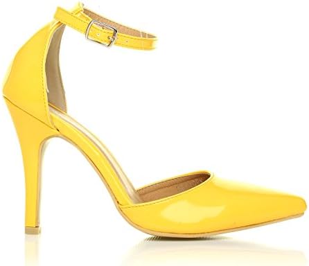 NEW YORK Yellow Patent Ankle Strap Pointed High Heel Court Shoes Size UK 5 EU 38