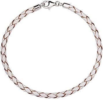 T400 Jewelers Five Color Genuine Leather Bracelets Compatible with Silver Charm Beads Pendant,7" Length (White)