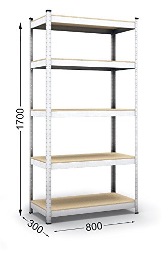 Lagerregal verzinkt belastbar bis 350 kg – Maße: 170 x 80 x 30 cm Regal Steckregal Kellerregal Werkstattregal Schwerlastregal - 2