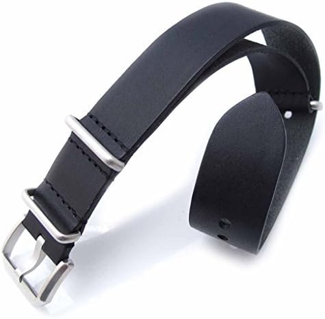 20mm MiLTAT Senno Leather NATO Watch Band, Color Black, Buckle Brushed