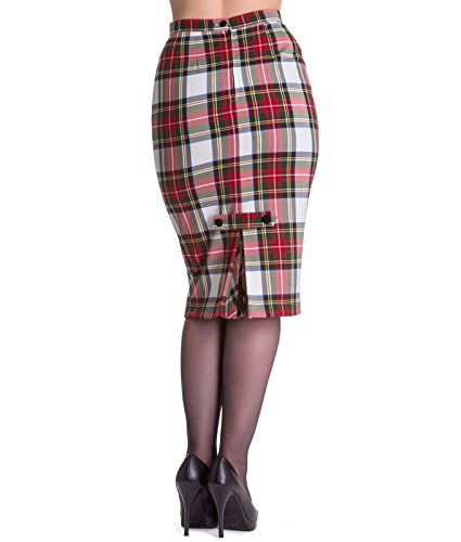 Hell Bunny 50's Jodie Tartan Pencil Skirt - UK 8 (XS) / White