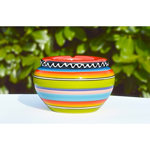 Aschenbecher aus Keramik – 4 Stück – bunt gestreift – mit rotem Deckel – neu - 8