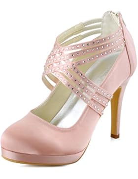 ElegantPark EP11085-PF Satin Geschlossen Zehen Satin Krause Pumps Plateau Tanzschuhe Damen Brautschuhe