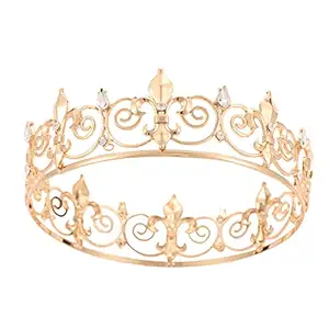 ZEXUAN Royal King Crown Mens Crystal Rhinestone Medieval Fleur De Lis Prom Party Tiaras Crown Costume Accessories (Gold)
