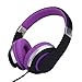Price comparison product image RockPapa Folding Adjustable Stereo Portable Wired Headphones with In-Line Microphone, Over Ear Kids Childrens Adults Headsets for CD DVD Player Surface Tablets iPad iPod MP3 MP4 TV Black Purple