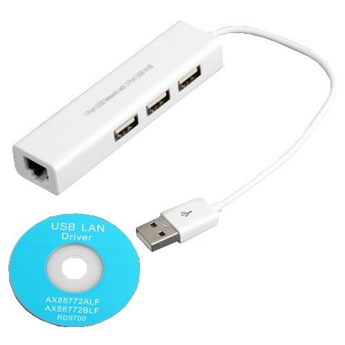 SODIAL (R) USB 2.0 3 Port Hub mit Ethernet Netzwerk LAN-Karte Adapter 10/ 100Mbps