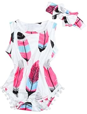 Kinderbekleidung,Honestyi Säugling Kinder Baby Mädchen Ärmellos Feder Spielanzug Overall + Stirnband 2 Stück...