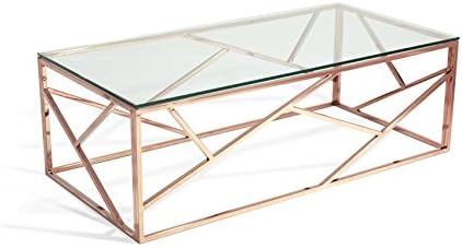 Morris Living Ultra Modern Glass Top Coffee Table - Rose Gold Finish Design Base - Kiara