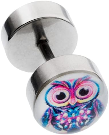 Ear Fake Ear Plug Piercing Owl Disc Diameter: 8 MM / Length 6 MM Surgical Steel