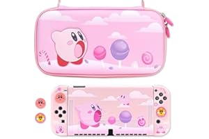 BelugaDesign Paquete Kirby | Cute Kawaii Anime Smash Pink Pastel White Carry Case Cover Thumb Grips | Juego de Accesorios de Viaje de protección | Compatible con Nintendo Switch OLED (Paquete OLED)