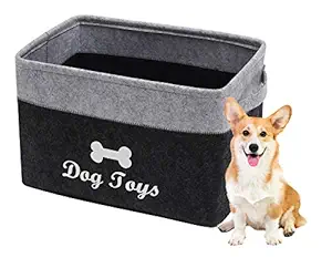 Geyecete Dog Toys Storage Bins - Pet Toy and Accessory Storage Bin, Organizer Storage Basket for Pet Toys, Blankets, Leashes and Food in Embroidered Dog Bone (Grey)