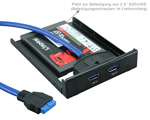 RHOMBUTECH® 3,5″ USB 3.0 Front Panel 2-Port | Einbaurahmen für 2,5″ SSD / HDD (bis 9,5mm Höhe) aus Metall | PC und MAC | schwarz | USB 1.1 und USB 2.0 abwärtskompatibel (USB3.0 Front Panel Metall) - 3