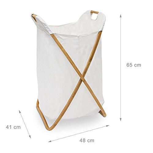 Relaxdays Wäschesammler LINEA Bambus HxBxT: 65x48x41cm faltbare Wäschebox mit Textileinlage zur Aufbewahrung von Kleidung, Textilien als offener Wäschepuff mit Stoffbeutel im natürlichen Design, natur - 3