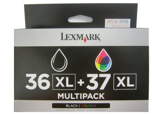 Lexmark 80D2978 36XL / 37XL Tintenpatrone und farbig hohe Kapazität: 475 Seiten, Farbe: 500 Seiten 2er-Pack, schwarz