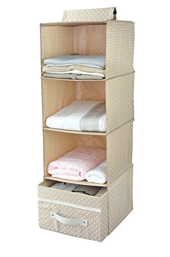 Faltbarer Kleiderschrank Regal, Schuhgestell, 4-tier mit Schublade, Beige - 4