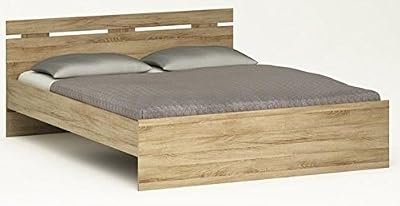 PEGANE Lit Adulte Chêne Brossé, 194 x 144.5 x 74.2 cm -PEGANE-