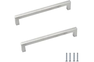ANSIEDIO 2 Pièces Acier Inoxydable Cuisine Armoire Porte Poignées Placard Tiroir Chambre Meubles Poignee Tirer Entraxe 192MM, Argent, avec des vis