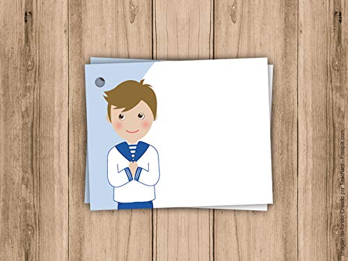Etiqueta para detalle de Primera Comunión niño. Sin nombre, para escribir a mano. Pack 10 udes.