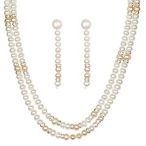 Gold Plated Button Pearl Necklace Set 
