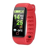 DJym Wasserdichter Fitness-Tracker, Color Screen Activity Tracker mit Heart Rate Blood Pressure Monitor, Wearable Smart Armband Pedometer Watch,Red