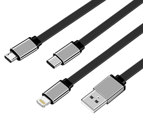 Mehrere USB Ladekabel, USB Typ C/8 Pin Lightning/Micro USB 3 in 1 Universal Ladegerät Daten Kabel Laden Cord Stecker für iPhone, iPad und Android Smartphone (1,5 m, schwarz)