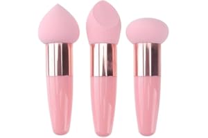 IMAXWAVE Esponjas de maquillaje con mango, Esponjas Cosméticas con Mango, Esponjas de Belleza con Mango, Esponjas con Mango para Aplicación de Maquillaje, Set de 3 esponjas, Rosa