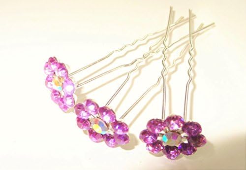 Mont Cherry High Quality Elegant Snowflake Purple Crystal Diamante Wedding Bridal Prom Hair Pins 3 pins With Silver Bindi/Tattoo Pack by Trendz