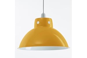 GMUK HOME & GARDEN PRODUCTS Retro Design Light Shade - Easy Fit Pendant Shade for Existing Ceiling Light - Metal Ceiling Light Shade - Lampshade for Ceiling Light - White Internal Finish - Metal Lamp Shade (Yellow)