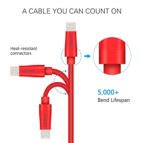 Apple Kabel, Kinps [Apple MFi Zertifiziert] 3m Extralang Lightning Ladekabel/Datenkabel Cable für iphone 6/ 6s / 6 Plus / 6s Plus / 5s / 5c / 5,iPad mini / mini 2 / mini 3, iPad Air / iPad Air 2 (Rot) - 3