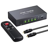 sat umschalter digital [4 Port SPDIF Toslink Umschalter] 4 Eingänge (Faseroptisches Signal) / 1 Ausgang (Toslink, /SPDIF); 1 Ausgang unterstützt für Soundbar, Receiver, Lautsprecher, Hifi-System und mehr. 4 Eingänge kompatibel mit Apple TV PS3 PS4 Xbox Blu-Ray-Player Kabelbox HDTV.