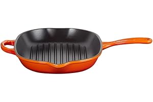 Le Creuset Skillet Gril Ovale en Fonte émaillée Signature, Poignée d'assistance et Deux becs verseurs, 32 cm, Volcanique, 20194320900422, Ofenrot