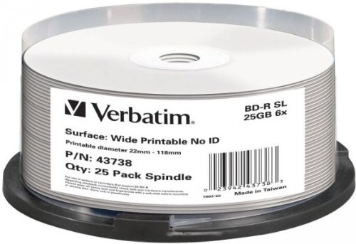 Verbatim BD-R 25GB 6x Inkjet weiss 25er Cakebox