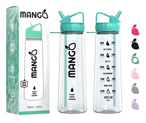 Mango Sports Motivational Water Bottle With Straw and Times To drink - BPA Free With Flip Nozzle and Leakproof cap [900ml/32oz]
