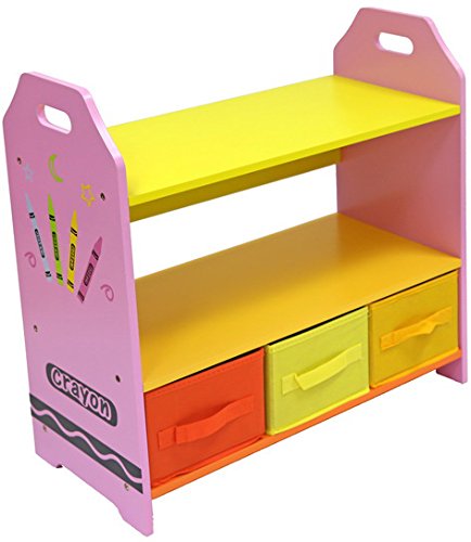 Bebe Style Children's Sized Wooden Shelves with 3 Storage Boxes (Pink, Crayon Themed)
