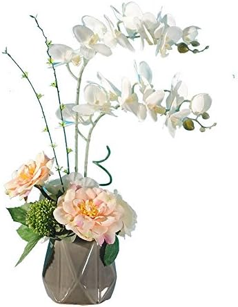 Jnseaol Artificial Flowers Artificial Flowers Fake Flowers Butterfly Orchids Living Room Window Sill Wedding Party Kitchen Home Decoration Ceramic Pot Holiday Gift Potted White