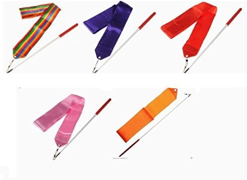 Chbmar 5PCS Gym Dance Ribbon Rhythmic Gymnastic Streamer Rod Baton Twirling/ Sunbowstar 4M Hand Made Colorful Belly Dance Dancing Silk Bamboo Long Fans Veils