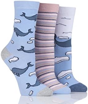 Ladies 3 Pair SockShop Wild Feet Narwhal Cotton Socks - Assorted 4-8
