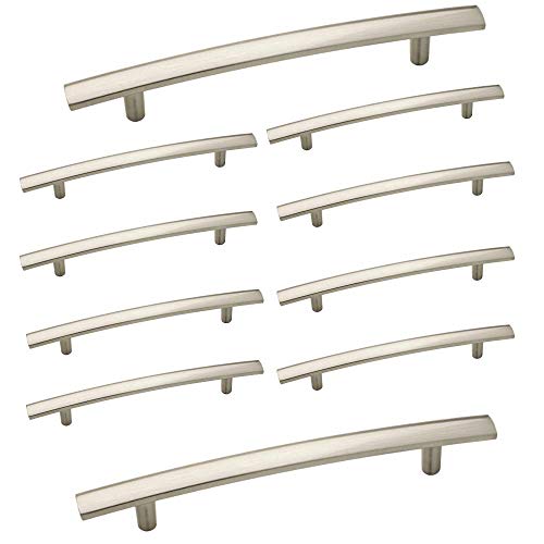 Aviano 10 Pack Modern Curved Subtle Arch Cabinet Handle Pull with 5" Hole Centers - Satin Nickel Finish
