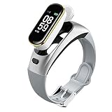 SHshou-L Fitness-Tracker, Bluetooth-Headset Zwei in Einem Laufen Musik hören Herzfrequenz-Blutdruck messen,Silver