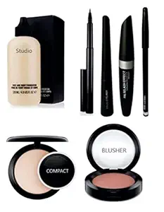 Eaglehunt Mac combo Makeup Kit For Girls (set of 7) face and body foundation, pencil Kajal, mascara, eyebrow pencil, eyeliner, compact, blusher