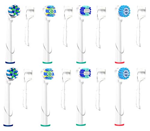 Sonicwhite Testine Ricambio Compatibile con Oral-B Braun Ricambi Spazzolini Elettrici Oral B, spazzolino elettrico Precision Clean Floss Action Cross Action 3D White 8 Pzs con cappucci igienici