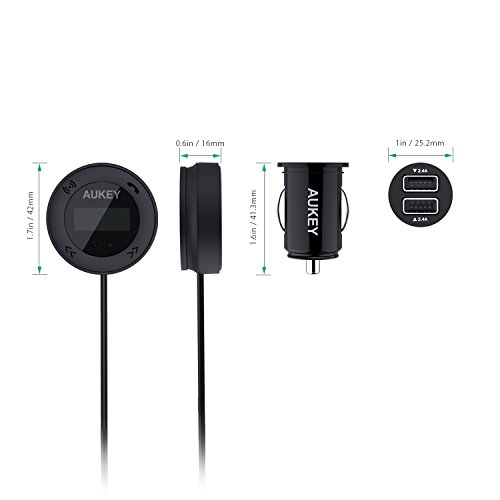 AUKEY Trasmettitore FM Bluetooth 4.1 Radio Transmitter Chiamata in Vivavoce per Auto con Caricatore di 2 Porte USB per Smartphone, Tablet, MP3, ecc (BT-F4)