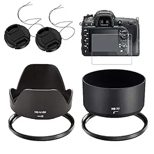 Boltove D5300 D5500 D5600 Combo Offer (Lens Hood-HB 77| HB-N-106,2 -UV Filter 58MM, 2 Lens Cap 58mm,1 Tempered Glass Screen Protector) for 18-55mm and 70-300mm(58 mm, Black)