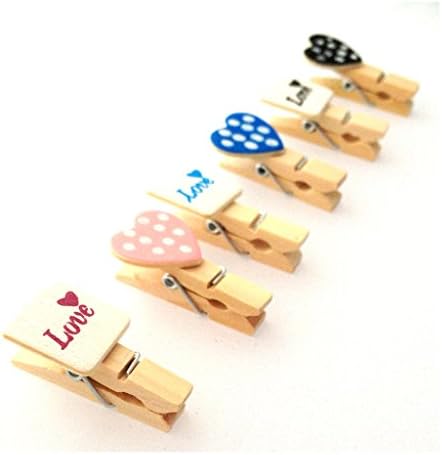 LWR Crafts Wooden Mini Clothespins Love and Heart 24 Pieces and Jute Cord 8 Ft